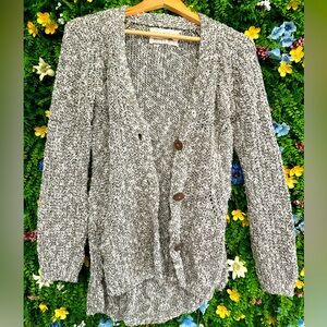 ANGEL OF THE NORTH Anthropologie Knit Button Up Cardigan Green Off-White - Small